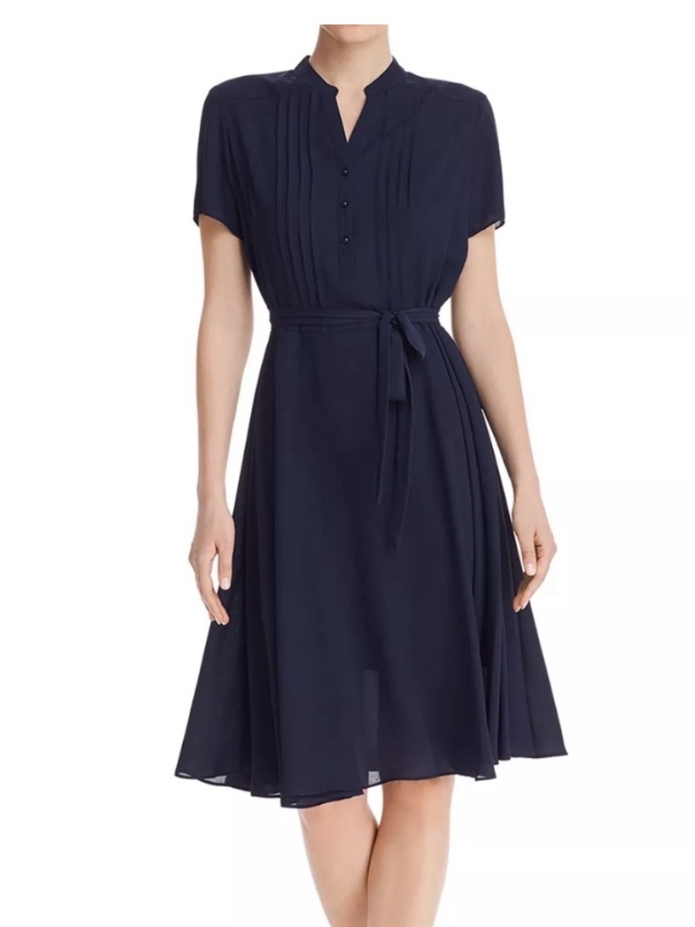 Nannette Lepore Navy Pintuck Tie-Front Dress